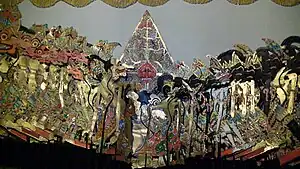 The puppet figures of a Javanese wayang kulit