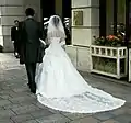 Japanese bride in a white dress with train, 2007