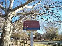 A sign welcomes US 13 drivers to the City of Philadelphia in Angora.