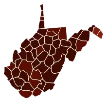 Image 13Racial plurality in West Virginia by county, per the 2020 U.S. census
Legend

 

Non-Hispanic White  70–80%  80–90%  90%+ 

 (from West Virginia)