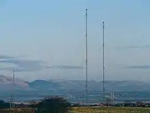 The four masts at the Westerglen transmitting station