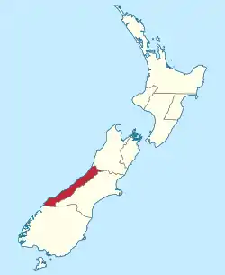 Westland County within New Zealand between 1868 and 1873