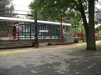 The station, as seen from an adjacent basketball court.