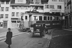 Wetzikon–Meilen tramway in Grüningen (c. 1930)