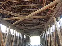 Whites Bridge interior showing diagonal members on sides and horizontal diagonal roof support, forming the top of the box truss