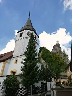 St. Erhard Church and (behind) the Wichsenstein Rock