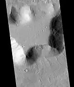 View of lobate debris apron along a slope.  Image located in Arcadia quadrangle.