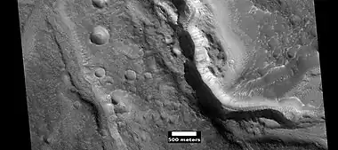 Channel in Arabia, as seen by HiRISE under HiWish program. This is an enlargement of the previous image that was taken with CTX to give a wide view.