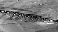 Gullies in Lyell crater, as seen by CTX camera (on Mars Reconnaissance Orbiter).  Note: this is an enlargement of the previous image of Lyell crater.