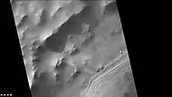 Layers in mound in western side of South crater, as seen by CTX camera (on Mars Reconnaissance Orbiter).  Note: this is an enlargement of a previous image of west side of South crater.