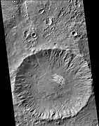 Suzhi Crater, as seen by CTX camera (on Mars Reconnaissance Orbiter). Light-toned layer is visible on the floor.