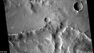 Northern wall of Teisserenc de Bort Crater showing dark slope streaks, as seen by CTX camera (on Mars Reconnaissance Orbiter).  Note this is an enlargement of the previous image.