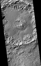 Fans on crater floor on the rim of Vinogradov Crater, as seen by CTX camera (on Mars Reconnaissance Orbiter).  Note: this is an enlargement of the top part of the previous image of Vinogradov Crater.