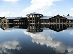 Exterior of main museum building viewed from Rainbow Bridge