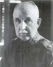 Black and white 1918 head and shoulders photo of Brigadier General William T. Wood, facing slightly to his left, looking straight