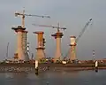 Wind turbine bases under construction