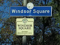 Windsor Square Neighborhood Sign located at the intersection of Third Street and Van Ness.