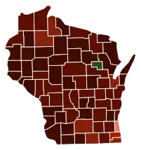 Image 61Map of counties in Wisconsin by racial plurality, per the 2020 U.S. census
Legend

 

Non-Hispanic White  40–50%  60–70%  70–80%  80–90%  90%+
Native American  80–90% 

 (from Wisconsin)