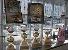 Women's basketball trophy display