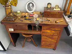 Historical watchmaker workbench at Omega SA.