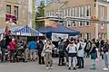 Food stands at the World Village Festival.