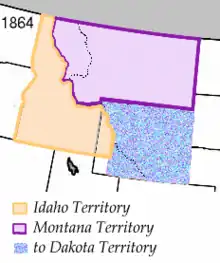 Areas ceded to the Montana and Dakota Territories in 1864