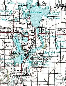 Image 23The Iowa Great Lakes located primarily in Dickinson County, in the northwestern section of Iowa near the Minnesota border.  (from Iowa)