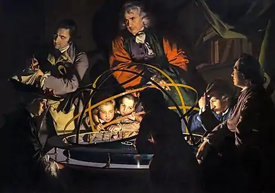 A Philosopher Lecturing on the Orrery; by Joseph Wright of Derby; c.1766; oil on canvas; 1.47 x 2.03 m; Derby Museum and Art Gallery, Derby, England