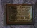 War Memorial plaque in St Peter's Church.