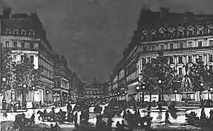 Yablochkov candles illuminating Avenue de l'Opéra in Paris under the Exposition Universelle (1878).