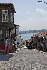 A street view of Yalıköy, Beykoz with houses overlooking the waters of the Bosphorus