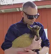 Visitor with a baby dwarf goat.