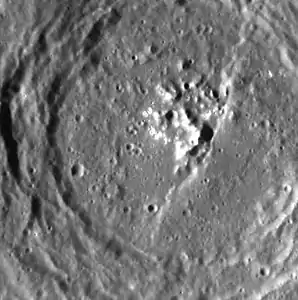 Interior of the crater, showing the hollows adjacent to the central peak