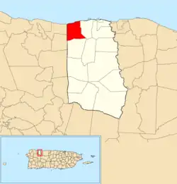 Location of Yeguada within the municipality of Camuy shown in red