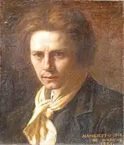  head and shoulder drawing of young man, clean shaven with a bouffant mane of hair