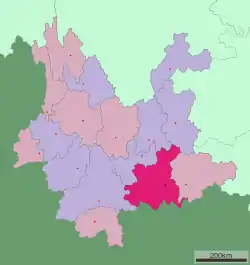 Location of Honghe Prefecture in Yunnan