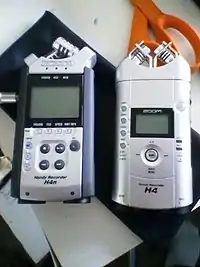 The Zoom H4n on the left and the older Zoom H4 on the right