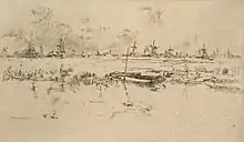 Zaandam circa 1889. Etching by James McNeill Whistler