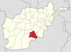 Map of Afghanistan with Zabul highlighted