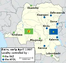 Map of Zaire in April 1997