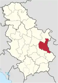 Location of the Zaječar District within Serbia