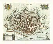 1649 map of Zaltbommel in Willem and Joan Blaeu's "Toonneel der Steden"