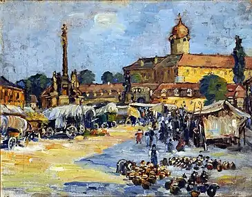 Town Market Square with Figures