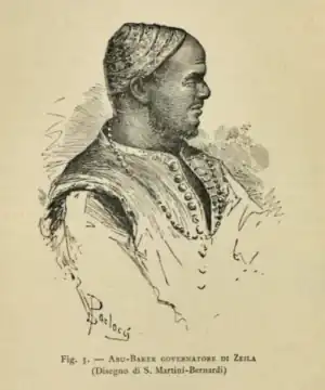 Drawing of a middle-aged man with a head covering