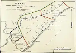 Map shows the location of Volga cossacks between 1733-1778