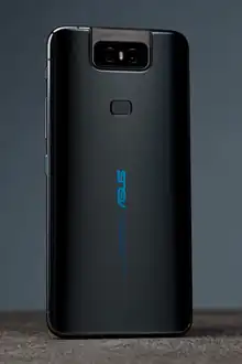 The glass back of a ZenFone 6 in Midnight Black