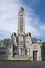 The obelisks on the left, from the street side.