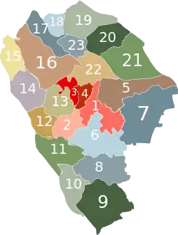 Wuguishan Subdistrict is labelled '6' on this map of Zhongshan