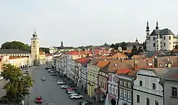 Smetanovo Square with the town hall and the Church of the Finding the Holy Cross