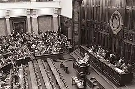 Man speaking to the Yugoslav Federal Assembly